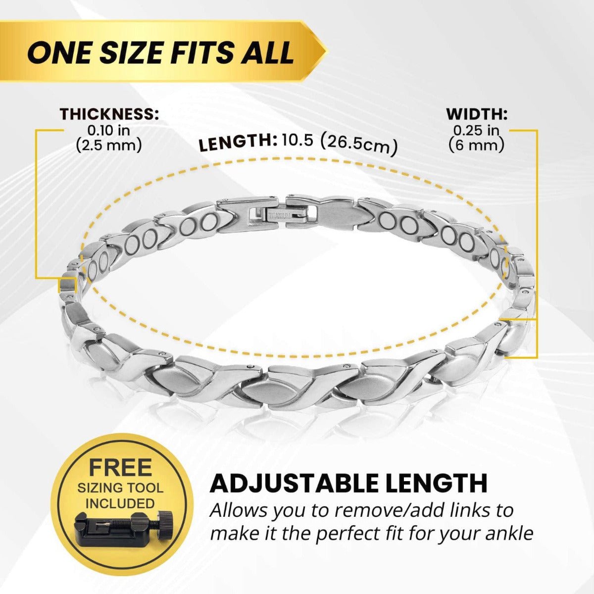 Ultra Strength Titanium Magnetic Therapy Anklet for Women (Silver)