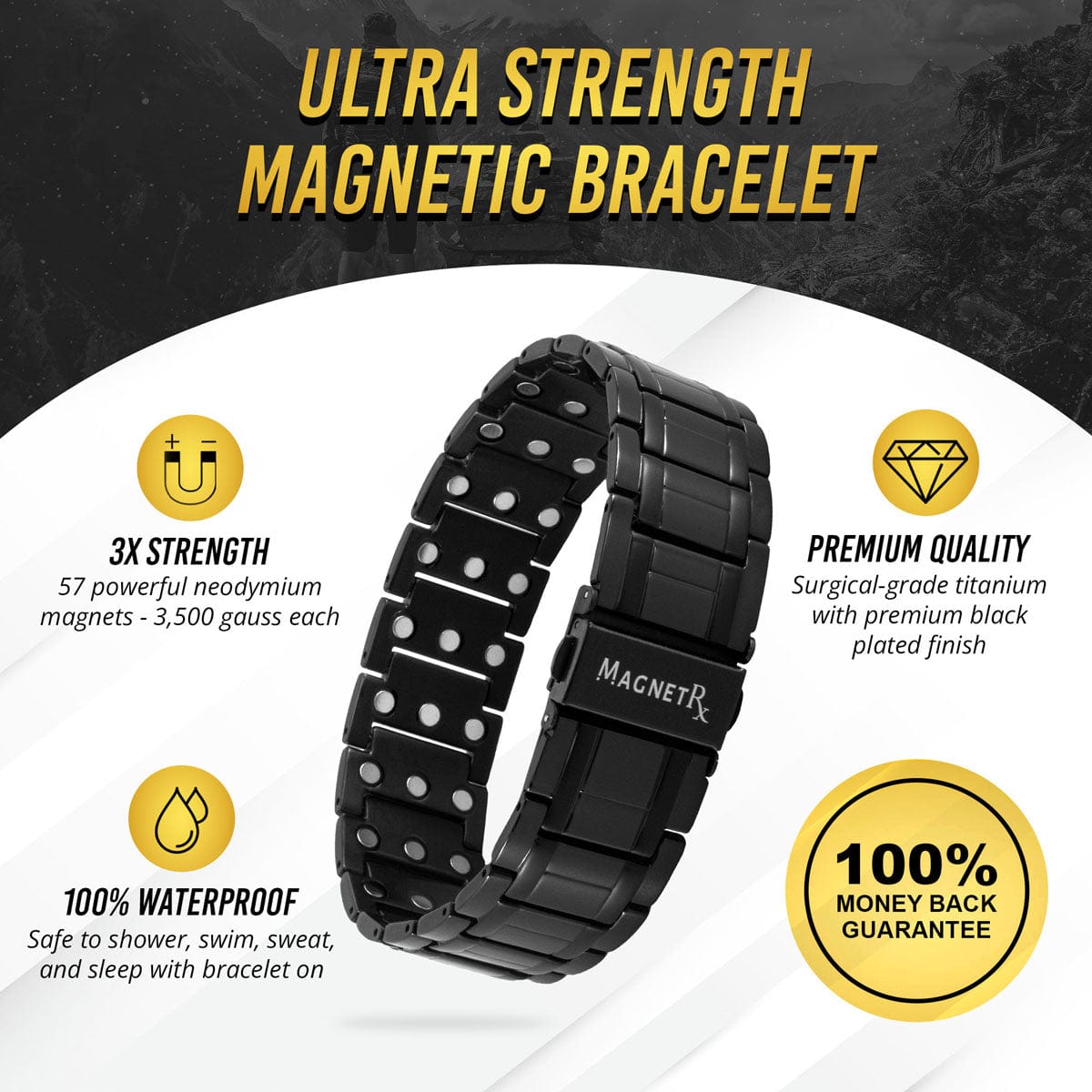 3x Strength Titanium Magnetic Bracelet for Men (Black)