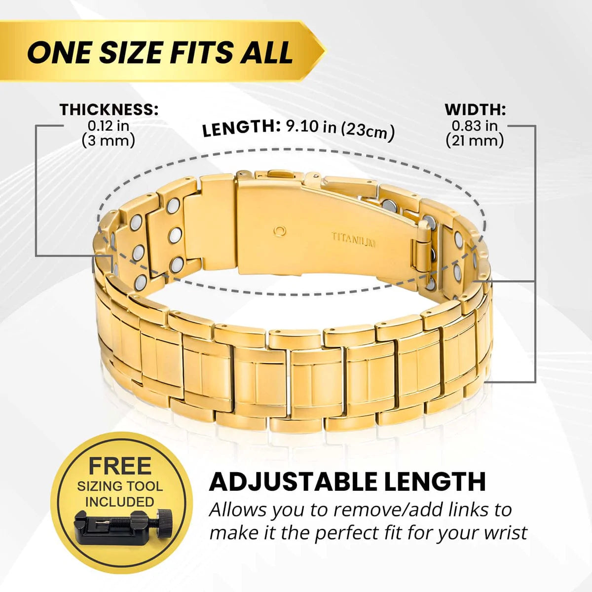 3x Strength Titanium Magnetic Bracelet for Men (Gold)