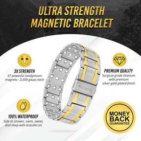 3x Strength Titanium Magnetic Bracelet for Men (Silver & Gold)