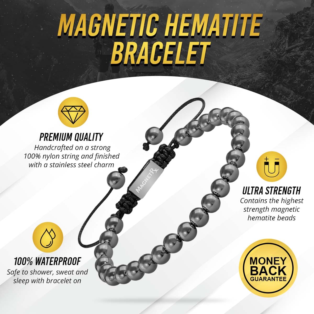 High Power Magnetic Hematite Bracelet Classic 6mm Bead