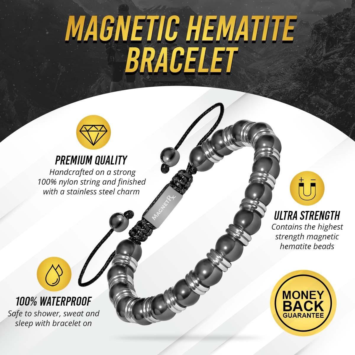 High Power Magnetic Hematite Bracelet Silver Titan