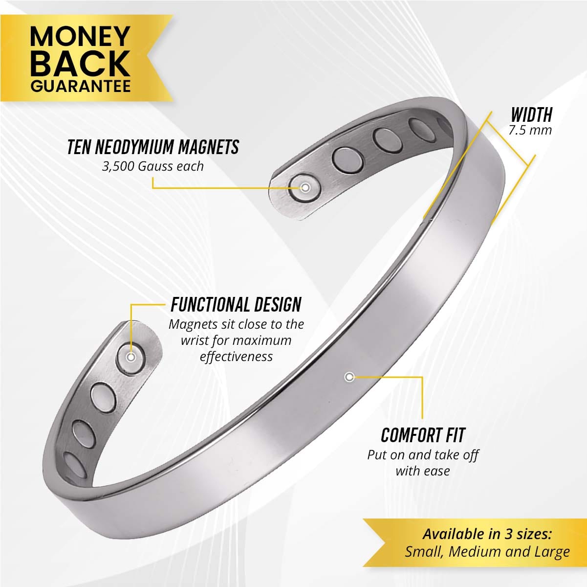 Men’s Magnetic Bracelet Cuff (Polished Silver)