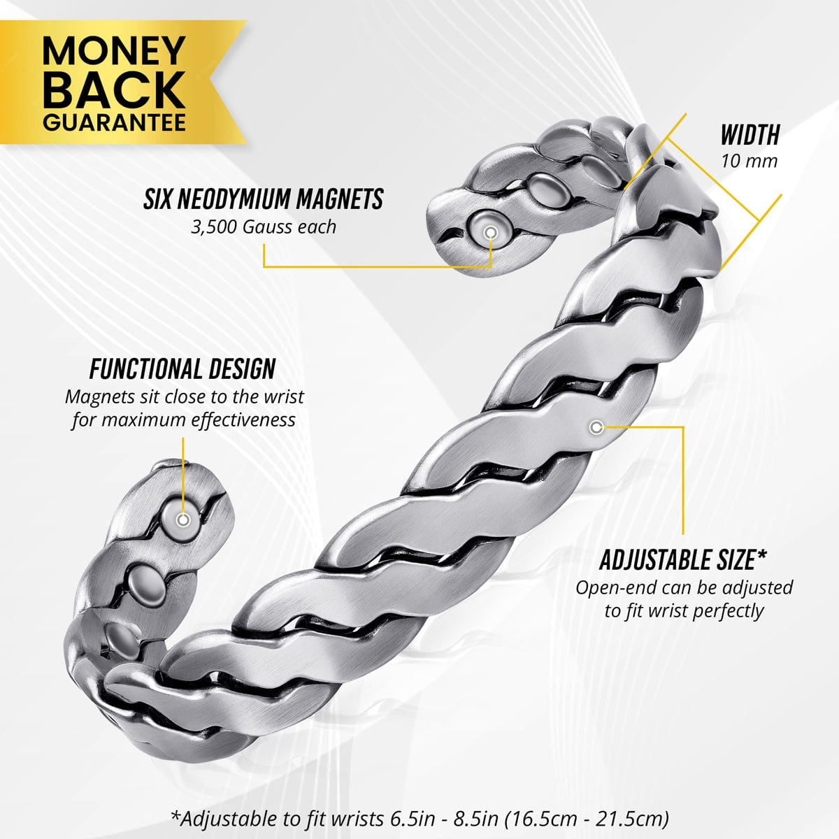 Rugged Twist Magnetic Therapy Bracelet Silver Bangle