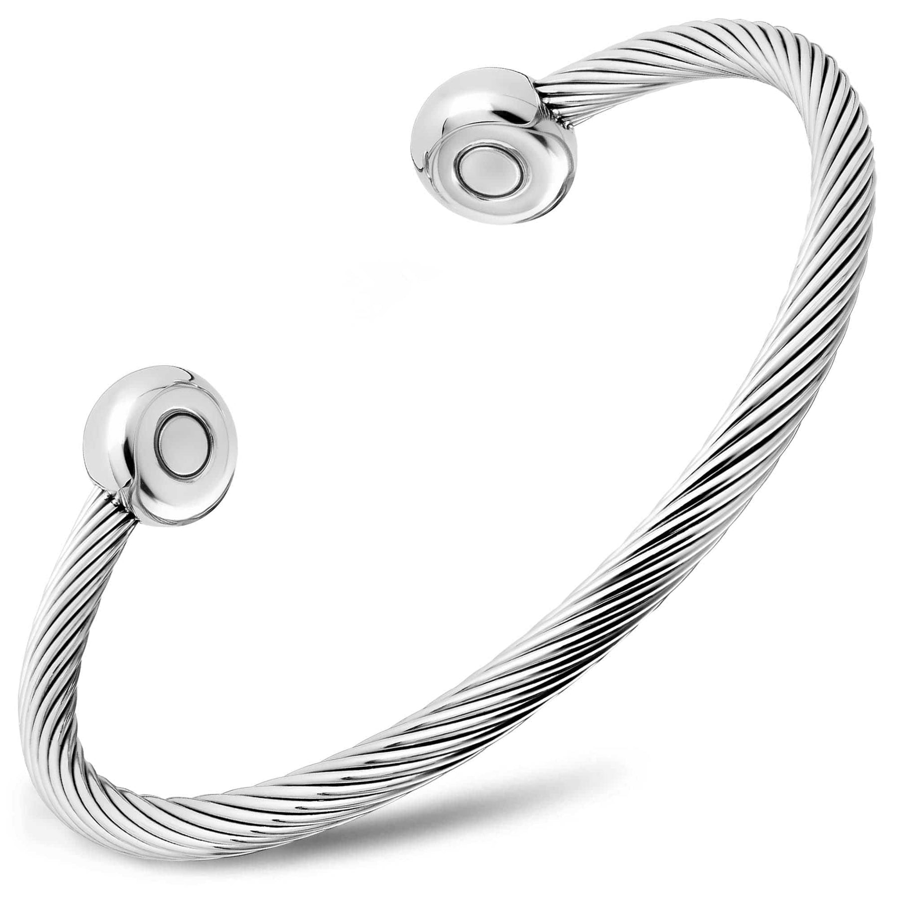 Twisted Cable Magnetic Bracelet Cuff (Silver)
