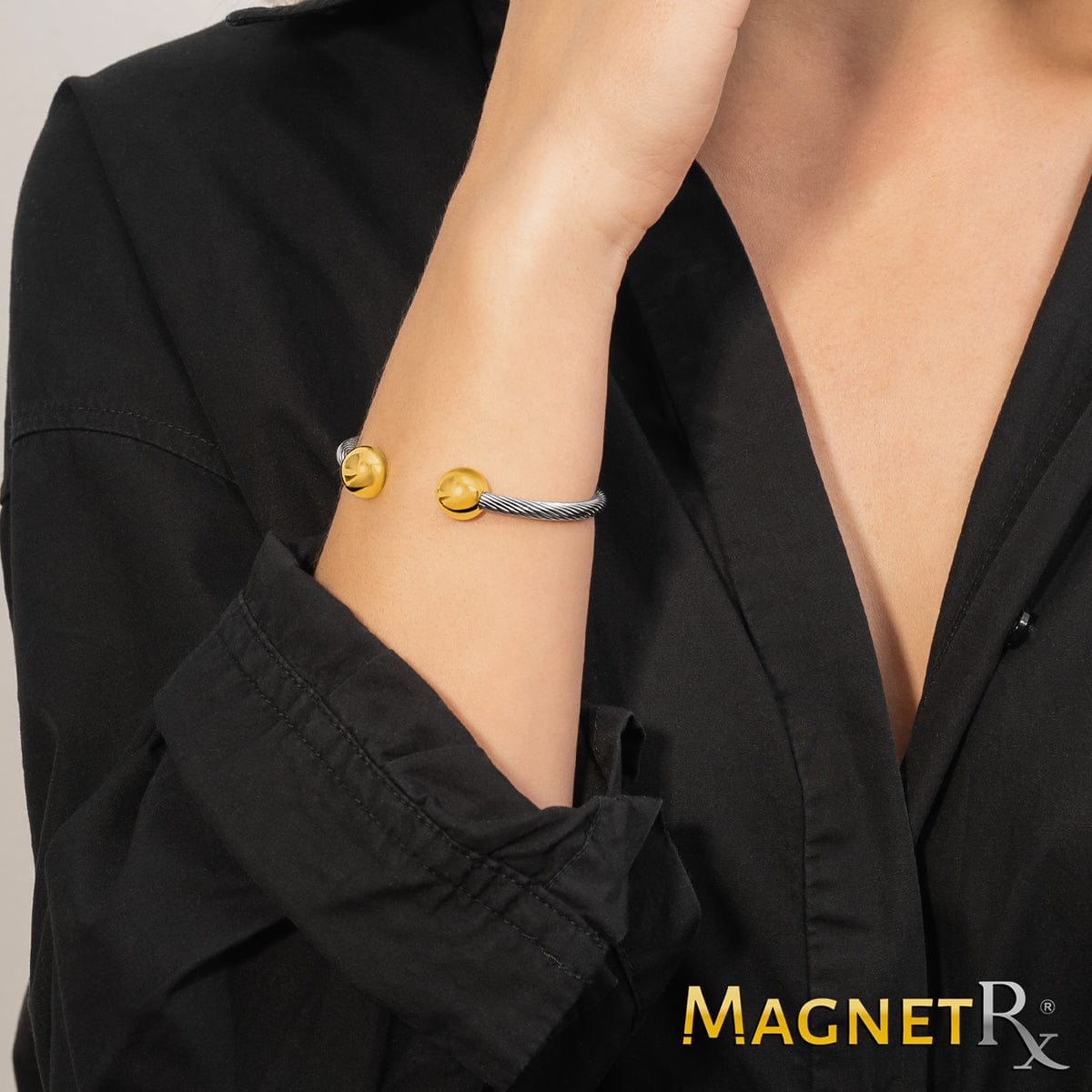 Twisted Cable Magnetic Bracelet Cuff (Silver & Gold)