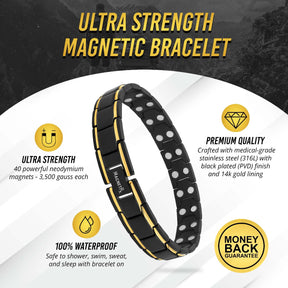 Ultra Strength Black & Gold Trim Magnetic Therapy Bracelet