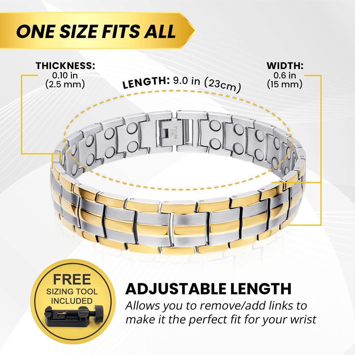 Ultra Strength Magnetic Therapy Bracelet Silver & Gold Classic