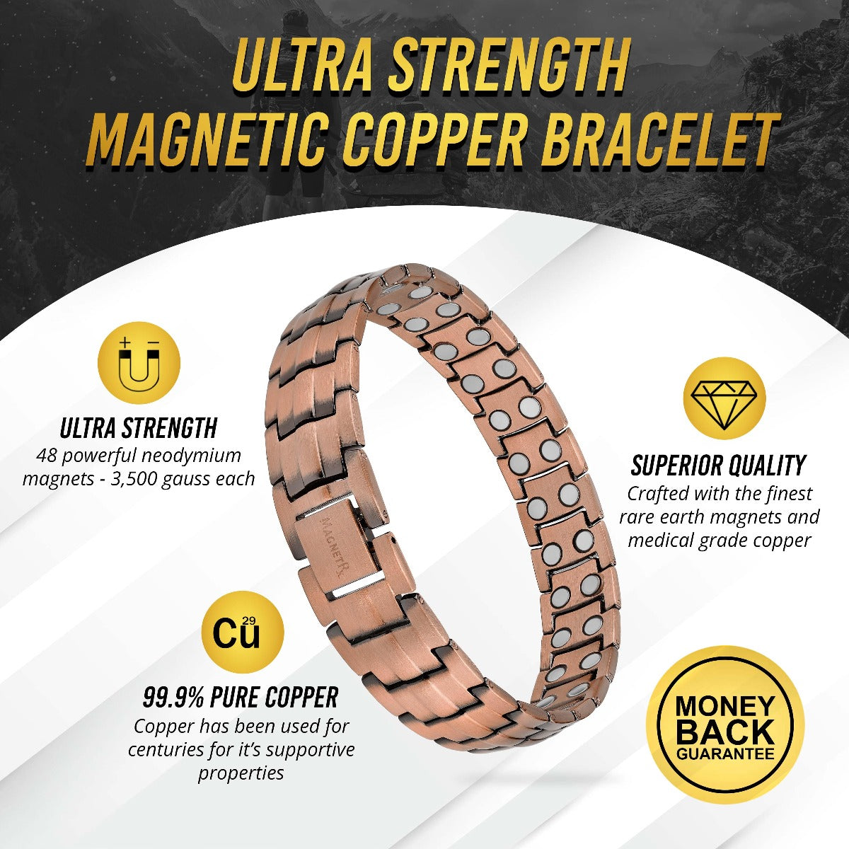 Ultra Strength Pure Copper Magnetic Therapy Bracelet (Classic)
