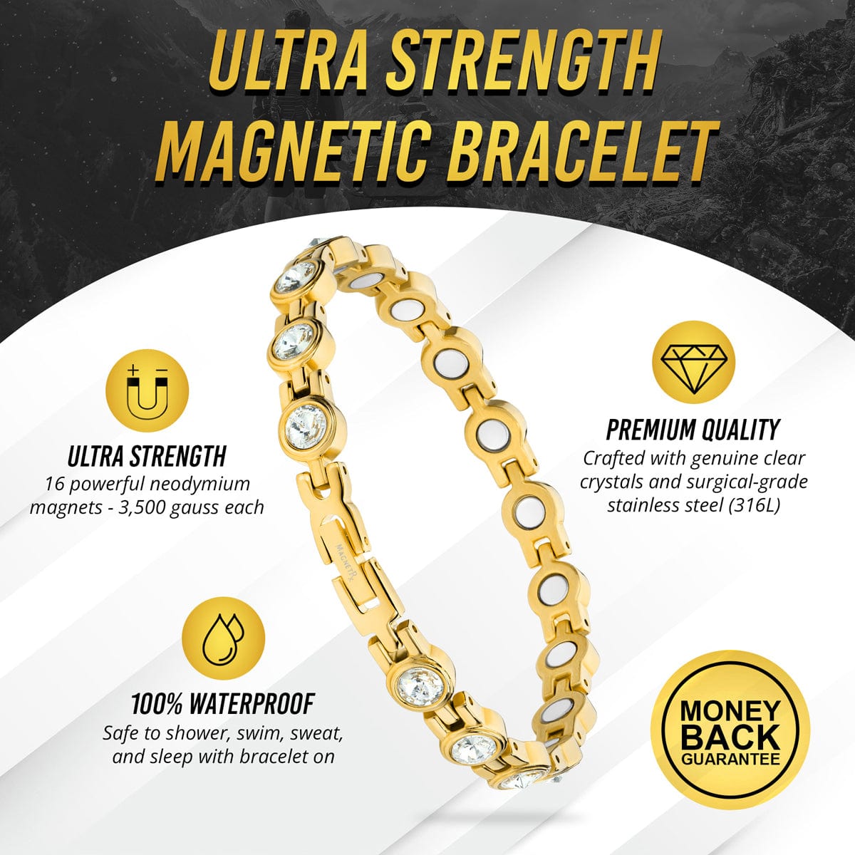 Women's Gold Crystal Magnetic Therapy Bracelet