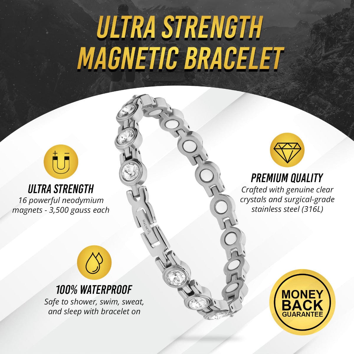 Women's Silver Crystal Magnetic Therapy Bracelet