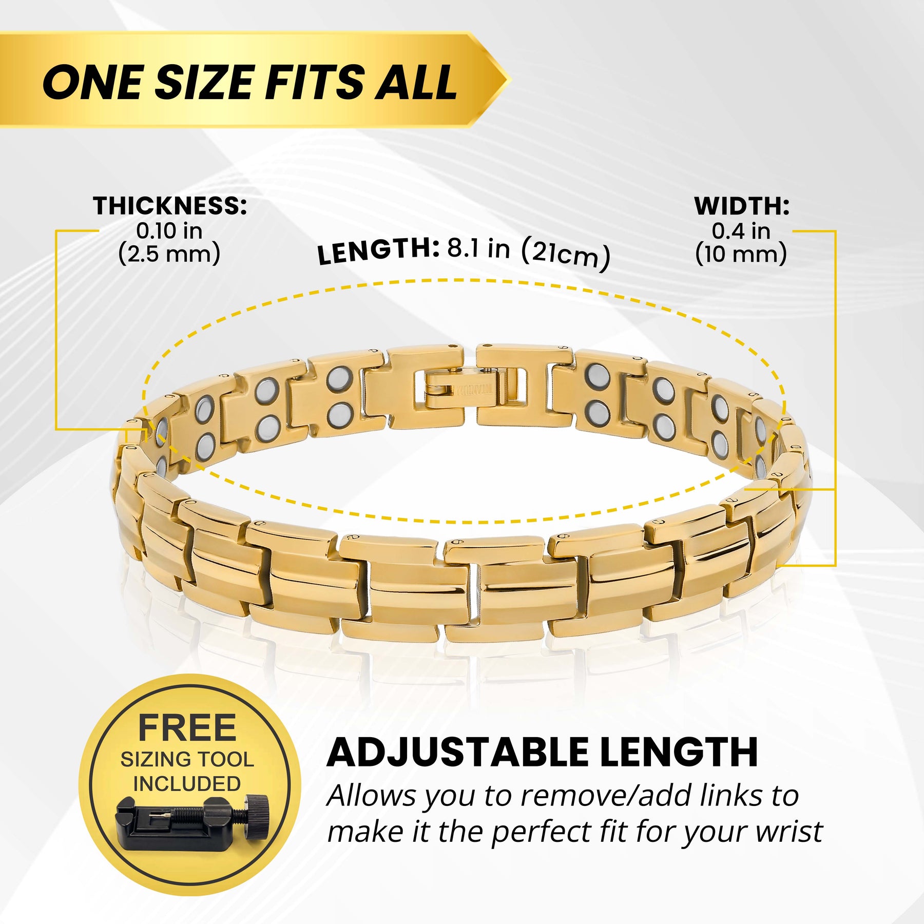 Women's Ultra Strength Gold Titanium Magnetic Therapy Bracelet