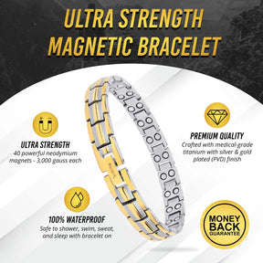 Women's Ultra Strength Silver & Gold Titanium Magnetic Bracelet