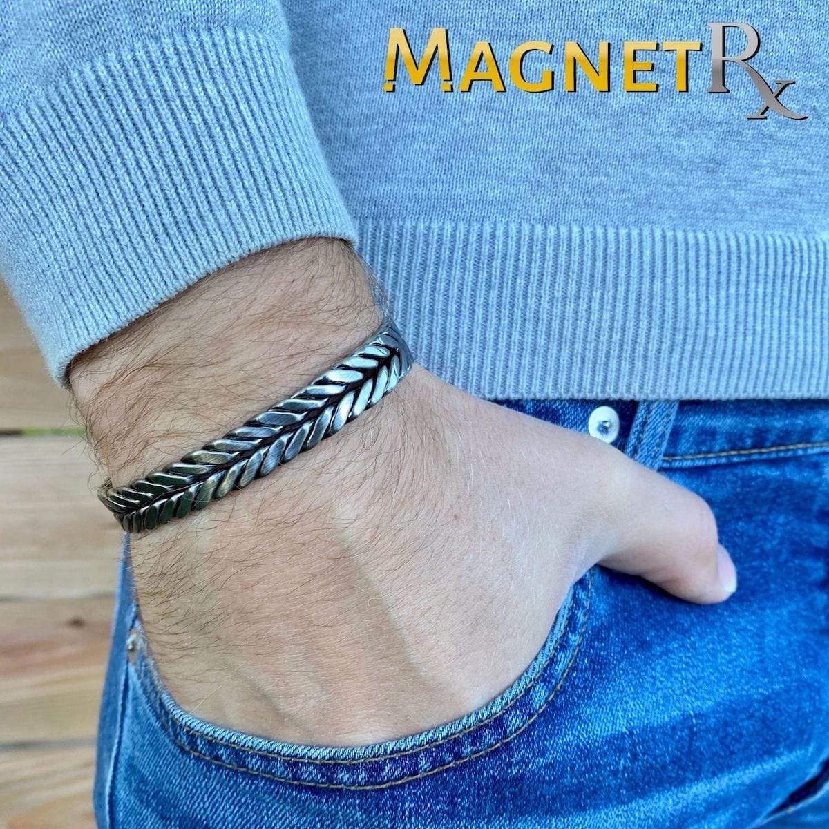 Woven Magnetic Therapy Bracelet Cuff (Brushed Silver)