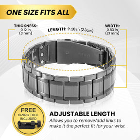 3x Strength Titanium Magnetic Bracelet for Men (Gunmetal)