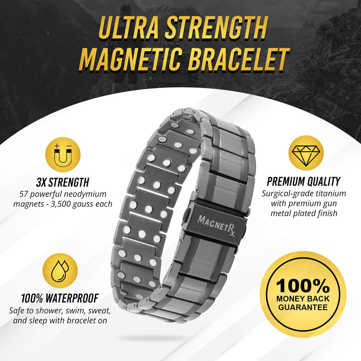 forråde bombe Opdagelse 3x Strength Titanium Magnetic Bracelet for Men (Gunmetal)