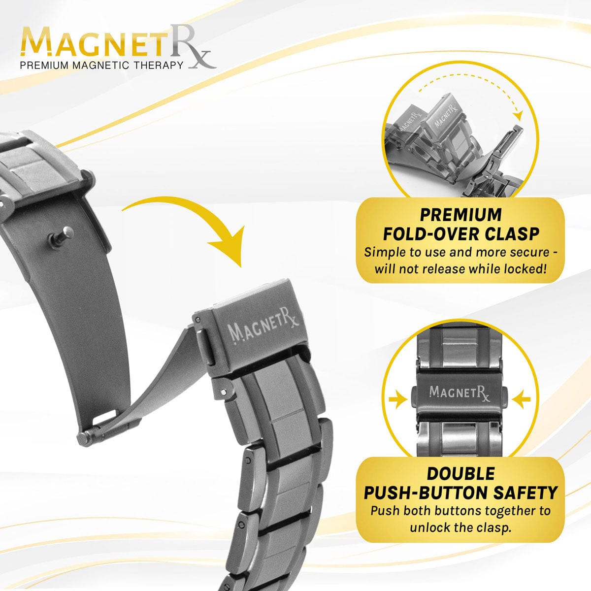3x Strength Titanium Magnetic Bracelet for Men (Gunmetal)