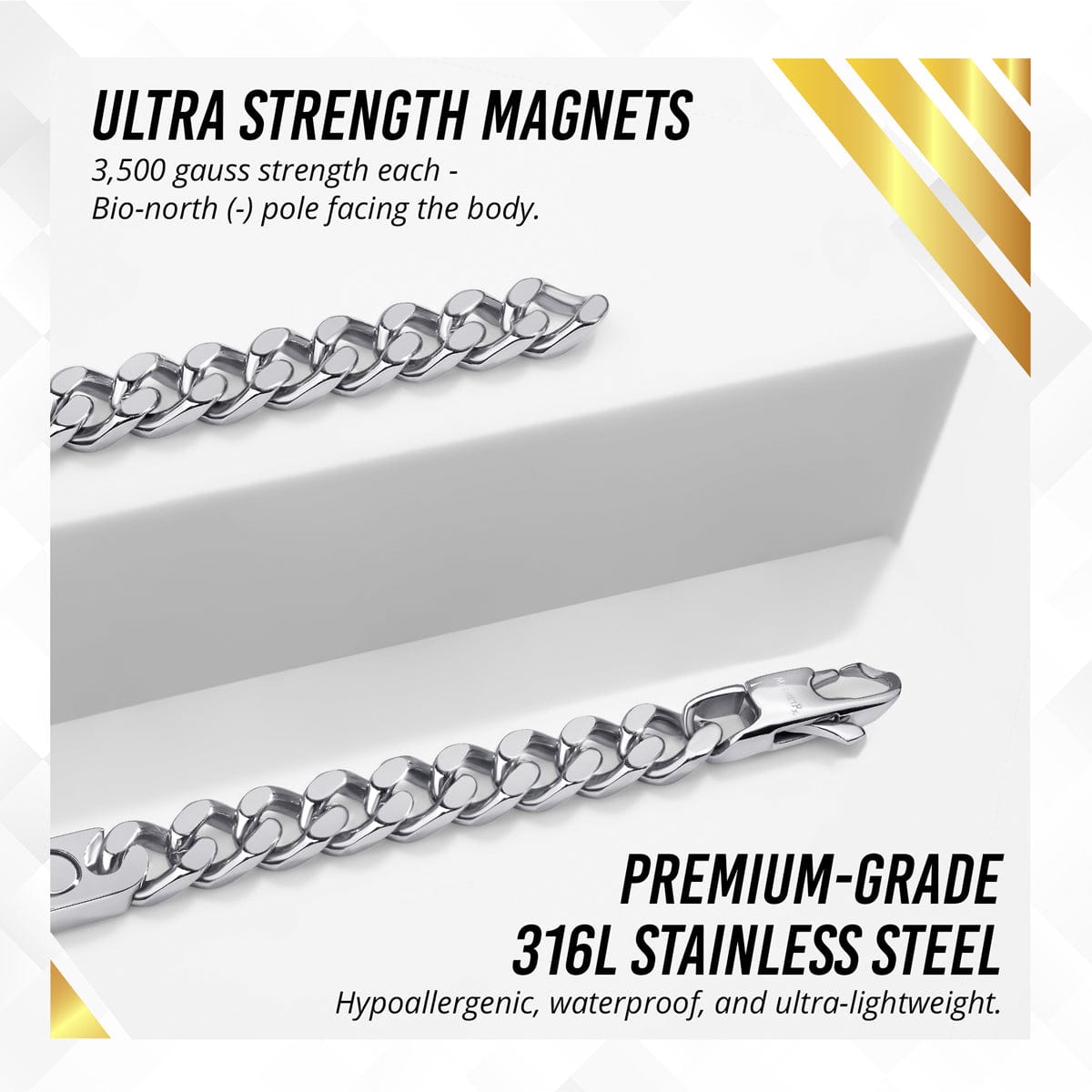 Magnetic Therapy Necklace Stainless Steel Curb Chain
