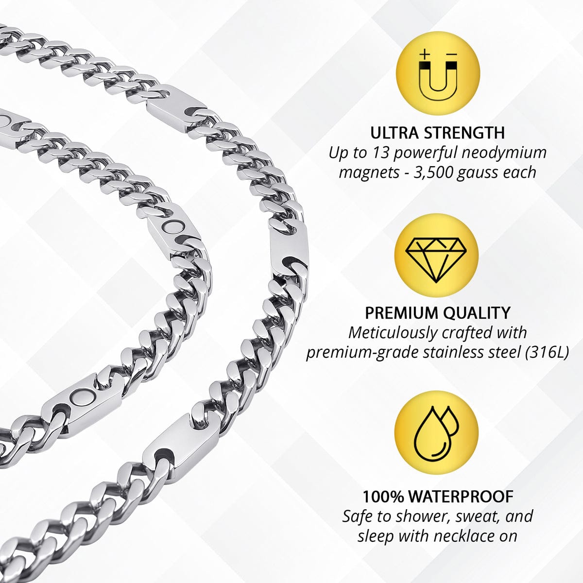 Magnetic Therapy Necklace Stainless Steel Curb Chain