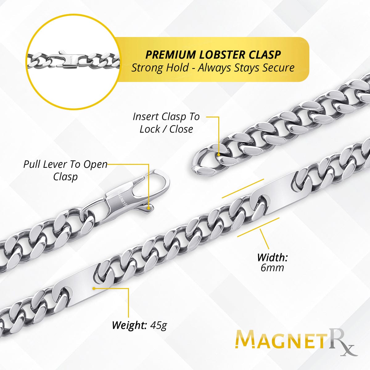 Magnetic Therapy Necklace Stainless Steel Curb Chain
