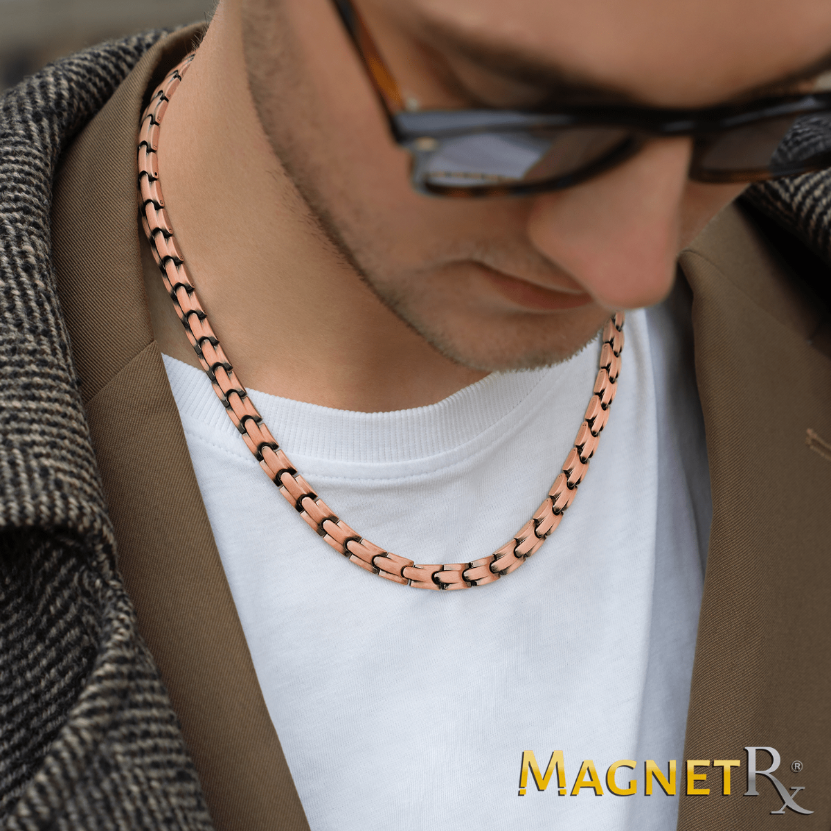 Feraco Copper Magnetic Therapy Necklace for Women Men Pure Solid Copper Chain Necklace with Magnets Unique x Shape Links Adjustable