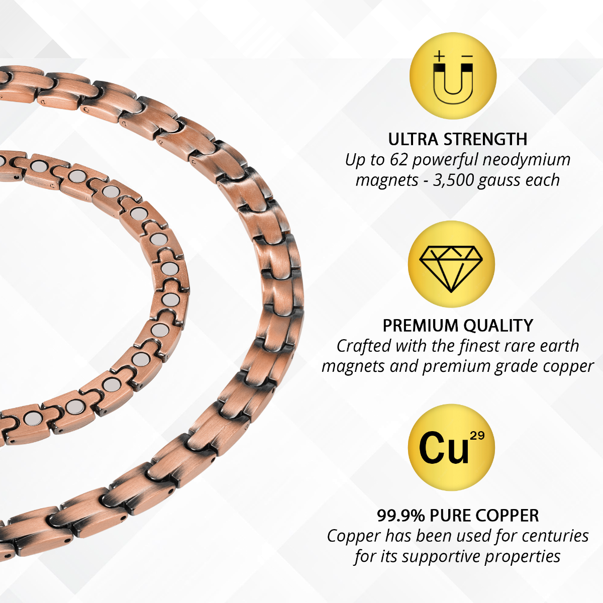  Cigmag Copper Necklace for Men Women - Magnetic Necklace 99%  Solid Pure Copper Ring Set Ultra Strength Magnets - Copper Chain Necklace  with Adjustable Sizing Tool and Gifts Box for Anniversary 