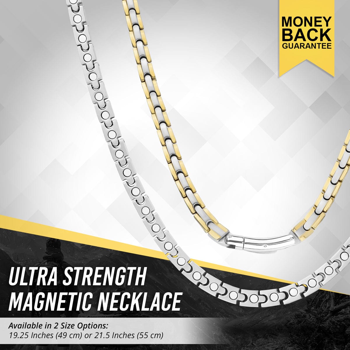 MagnetRX Magnetic Necklace for Men - Effective Mens Magnetic Necklaces - Stainless Steel Silver Curb Chain Necklace with Magnets