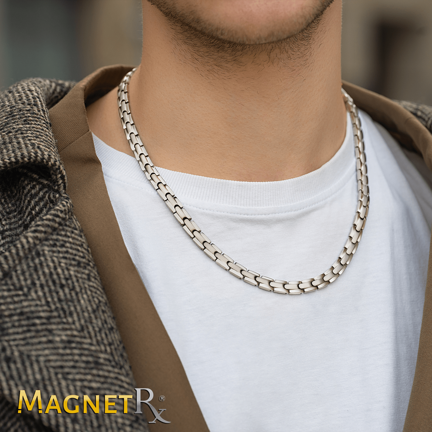 MagnetRX Ultra Strength Magnetic Necklace for Men - Silver Titanium