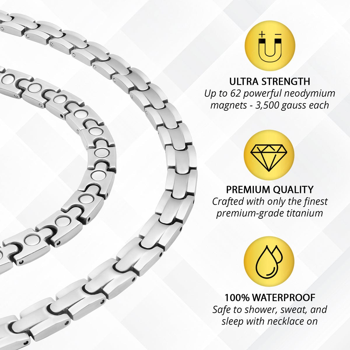 MagnetRX Magnetic Necklace for Men - Effective Mens Magnetic Necklaces - Stainless Steel Silver Curb Chain Necklace with Magnets